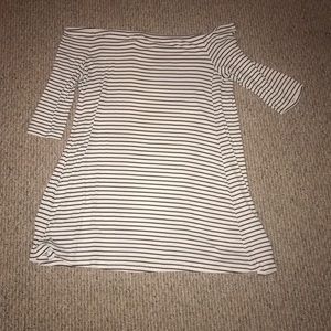 Off the shoulder black & white striped dress